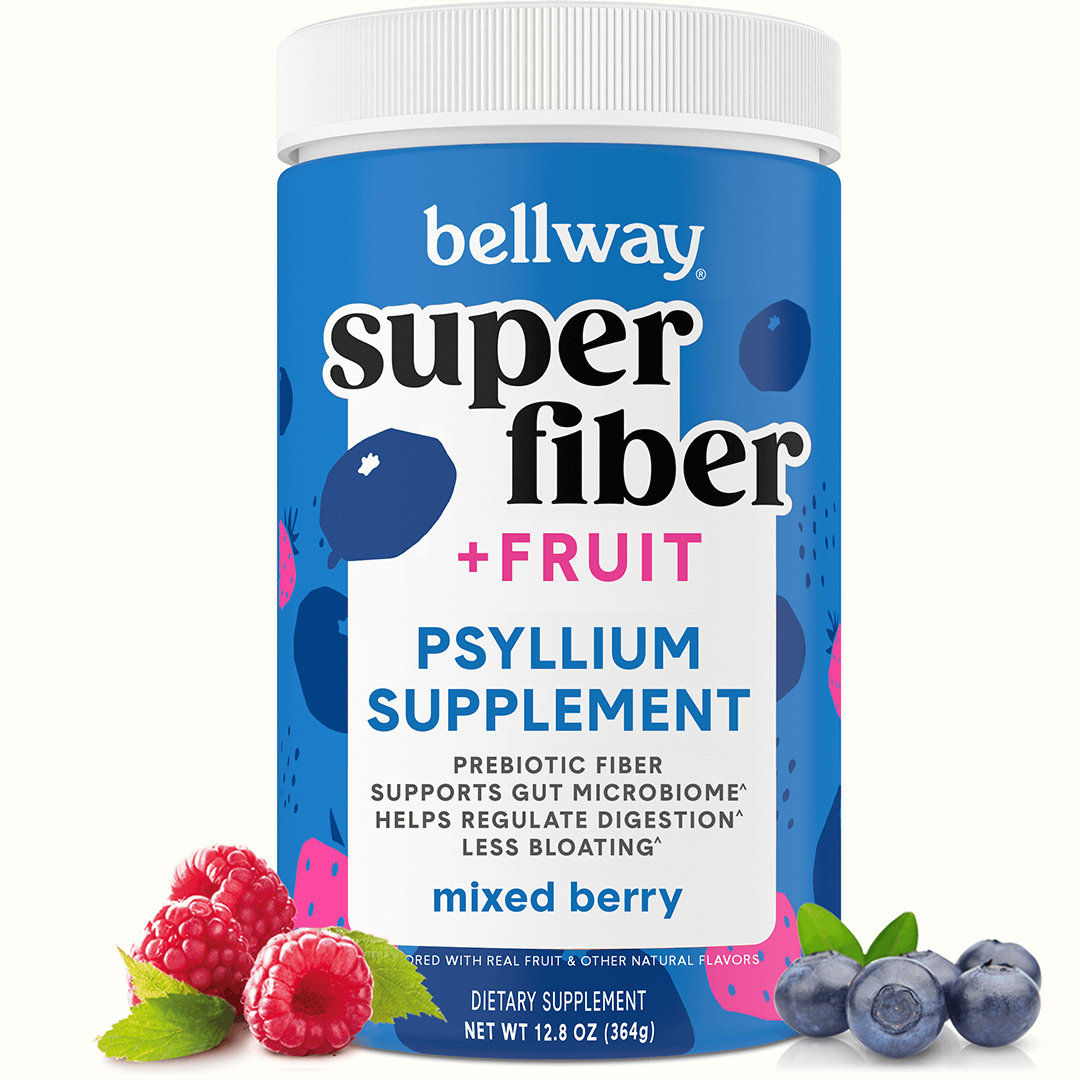 Bellway Super Fiber + Fruit mixed berry flavor product image with raspberries and blueberries